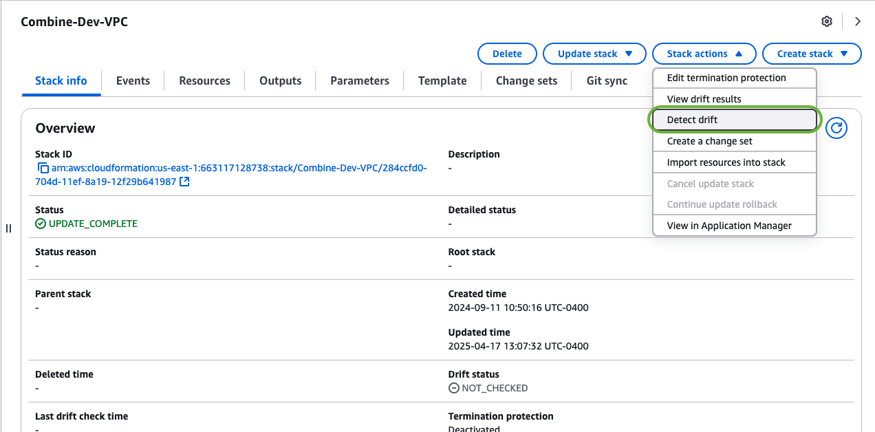 Check CloudFormation Stack Drift Detection