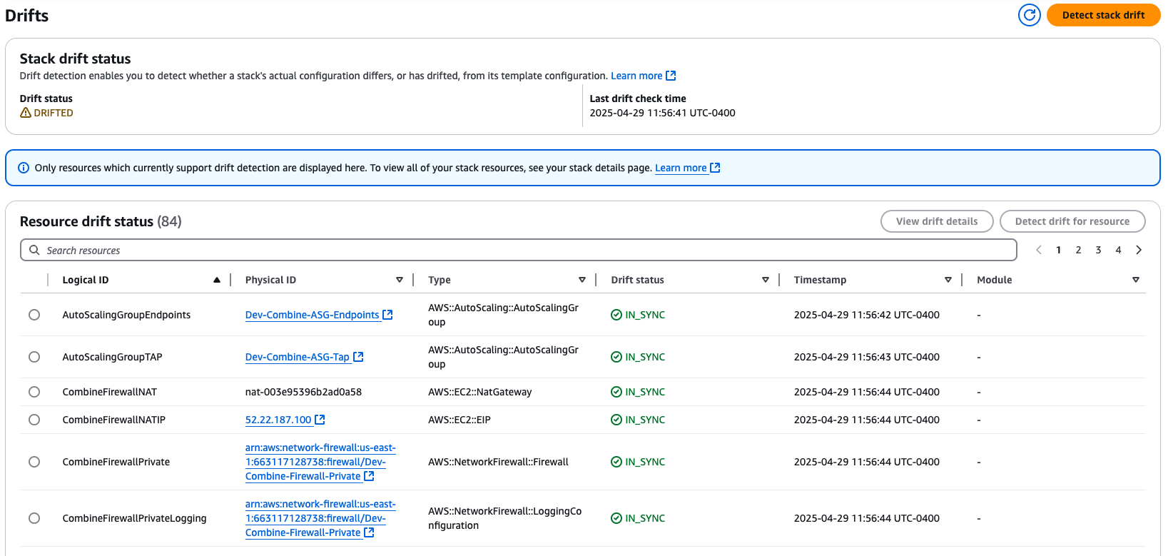 Check CloudFormation Stack Drift Detection
